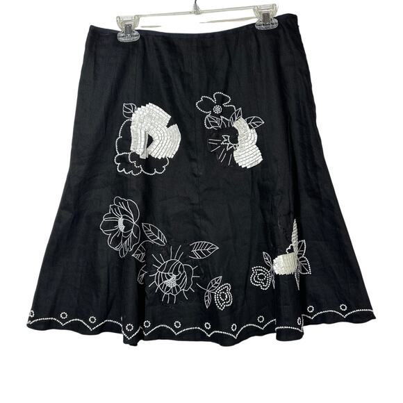Etcetera Linen Skirt Black White Embroidery Beaded Ribbon 10 Whimsigoth Fairy - Picture 3 of 13